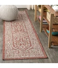 Sinjuri Medallion Textured Weave Red/Taupe 2 ft. x 8 ft. Indoor/Outdoor Runner Rug