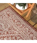 Sinjuri Medallion Textured Weave Red/Taupe 4 ft. x 6 ft. Indoor/Outdoor Area Rug