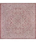 Sinjuri Medallion Textured Weave Red/Taupe 5' Square Indoor/Outdoor Area Rug
