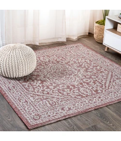 Jonathany Santa Monica SMB101A Red/Taupe Area Rug 5 ft. 3 in. X 5 ft. 3 in. Square
