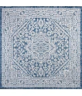 Sinjuri Medallion Textured Weave Navy/Gray 5' Square Indoor/Outdoor Area Rug