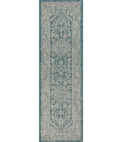 Jonathany Santa Monica SMB101C Teal Blue/Gray Area Rug 2 ft. 2 in. X 10 ft. Runner