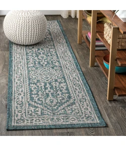 Jonathany Santa Monica SMB101C Teal Blue/Gray Area Rug 2 ft. 2 in. X 10 ft. Runner