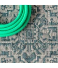 Sinjuri Medallion Textured Weave  Teal Blue/Gray 9 ft. x 12 ft. Indoor/Outdoor Area Rug