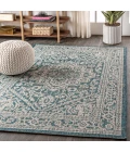 Sinjuri Medallion Textured Weave  Teal Blue/Gray 9 ft. x 12 ft. Indoor/Outdoor Area Rug