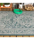 Sinjuri Medallion Textured Weave  Teal Blue/Gray 9 ft. x 12 ft. Indoor/Outdoor Area Rug