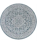 Sinjuri Medallion Textured Weave  Teal Blue/Gray 5' Round Indoor/Outdoor Area Rug