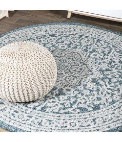 Jonathany Santa Monica SMB101C Teal Blue/Gray Area Rug 5 ft. 3 in. X 5 ft. 3 in. Round