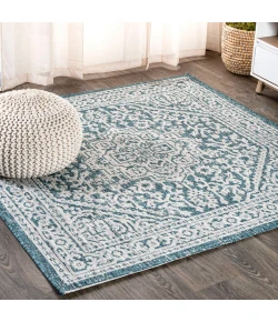 Jonathany Santa Monica SMB101C Teal Blue/Gray Area Rug 5 ft. 3 in. X 5 ft. 3 in. Square