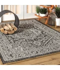 Sinjuri Medallion Textured Weave Gray/Black 8 ft. x 10 ft. Indoor/Outdoor Area Rug