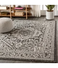 Sinjuri Medallion Textured Weave Gray/Black 8 ft. x 10 ft. Indoor/Outdoor Area Rug