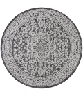 Sinjuri Medallion Textured Weave Gray/Black 5' Round Indoor/Outdoor Area Rug