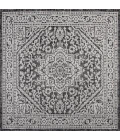 Sinjuri Medallion Textured Weave Gray/Black 5' Square Indoor/Outdoor Area Rug