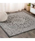 Sinjuri Medallion Textured Weave Gray/Black 5' Square Indoor/Outdoor Area Rug