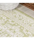 Sinjuri Medallion Textured Weave Green/Cream 2 ft. x 10 ft. Indoor/Outdoor Runner Rug