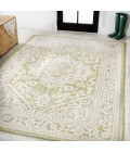 Sinjuri Medallion Textured Weave Green/Cream 4 ft. x 6 ft. Indoor/Outdoor Area Rug
