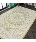 Sinjuri Medallion Textured Weave Green/Cream 4 ft. x 6 ft. Indoor/Outdoor Area Rug