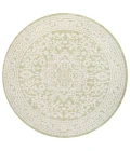 Sinjuri Medallion Textured Weave Green/Cream 5' Round Indoor/Outdoor Area Rug