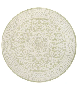 Jonathany Santa Monica SMB101E Green/Cream Area Rug 5 ft. 3 in. X 5 ft. 3 in. Round