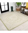 Sinjuri Medallion Textured Weave Green/Cream 5' Square Indoor/Outdoor Area Rug