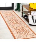 Sinjuri Medallion Textured Weave Orange/Cream 2 ft. x 10 ft. Indoor/Outdoor Runner Rug