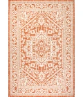 Sinjuri Medallion Textured Weave Orange/Cream 4 ft. x 6 ft. Indoor/Outdoor Area Rug