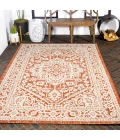 Sinjuri Medallion Textured Weave Orange/Cream 4 ft. x 6 ft. Indoor/Outdoor Area Rug