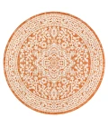 Sinjuri Medallion Textured Weave Orange/Cream 5' Round Indoor/Outdoor Area Rug