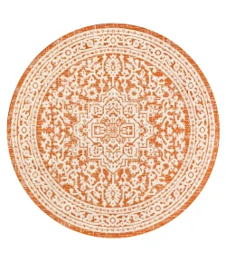 Jonathany Santa Monica SMB101F Orange/Cream Area Rug 5 ft. 3 in. X 5 ft. 3 in. Round