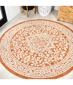 Jonathany Santa Monica SMB101F Orange/Cream Area Rug 5 ft. 3 in. X 5 ft. 3 in. Round