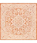 Sinjuri Medallion Textured Weave Orange/Cream 5' Square Indoor/Outdoor Area Rug