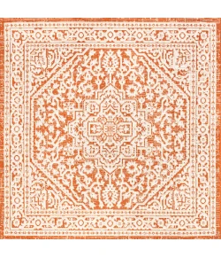 Jonathany Santa Monica SMB101F Orange/Cream Area Rug 5 ft. 3 in. X 5 ft. 3 in. Square