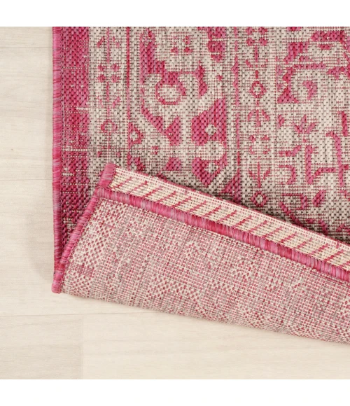 Sinjuri Medallion Textured Weave Fuchsia/Light Gray 5' Square Indoor/Outdoor Area Rug