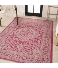 Sinjuri Medallion Textured Weave Fuchsia/Light Gray 8 ft. x 10 ft. Indoor/Outdoor Area Rug