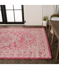 Sinjuri Medallion Textured Weave Fuchsia/Light Gray 8 ft. x 10 ft. Indoor/Outdoor Area Rug