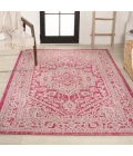 Sinjuri Medallion Textured Weave Fuchsia/Light Gray 8 ft. x 10 ft. Indoor/Outdoor Area Rug