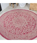 Sinjuri Medallion Textured Weave Fuchsia/Light Gray 5' Round Indoor/Outdoor Area Rug