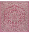 Sinjuri Medallion Textured Weave Fuchsia/Light Gray 5' Square Indoor/Outdoor Area Rug