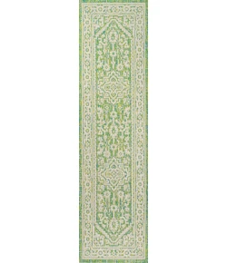 Jonathany Santa Monica SMB101H Cream/Green Area Rug 2 ft. 2 in. X 10 ft. Runner
