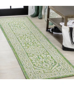 Jonathany Santa Monica SMB101H Cream/Green Area Rug 2 ft. 2 in. X 10 ft. Runner