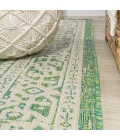 Sinjuri Medallion Textured Weave Cream/Green 2 ft. x 10 ft. Indoor/Outdoor Runner Rug