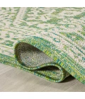 Sinjuri Medallion Textured Weave Cream/Green 2 ft. x 10 ft. Indoor/Outdoor Runner Rug