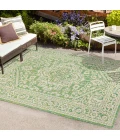 Sinjuri Medallion Textured Weave Cream/Green 4 ft. x 6 ft. Indoor/Outdoor Area Rug