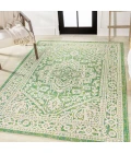 Sinjuri Medallion Textured Weave Cream/Green 4 ft. x 6 ft. Indoor/Outdoor Area Rug