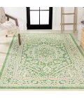 Sinjuri Medallion Textured Weave Cream/Green 4 ft. x 6 ft. Indoor/Outdoor Area Rug