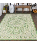 Sinjuri Medallion Textured Weave Cream/Green 4 ft. x 6 ft. Indoor/Outdoor Area Rug