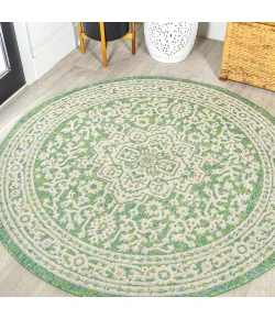 Jonathany Santa Monica SMB101H Cream/Green Area Rug 5 ft. 3 in. X 5 ft. 3 in. Round