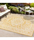 Sinjuri Medallion Textured Weave Yellow/Cream 8 ft. x 10 ft. Indoor/Outdoor Area Rug