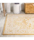 Sinjuri Medallion Textured Weave Yellow/Cream 8 ft. x 10 ft. Indoor/Outdoor Area Rug