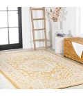 Sinjuri Medallion Textured Weave Yellow/Cream 8 ft. x 10 ft. Indoor/Outdoor Area Rug